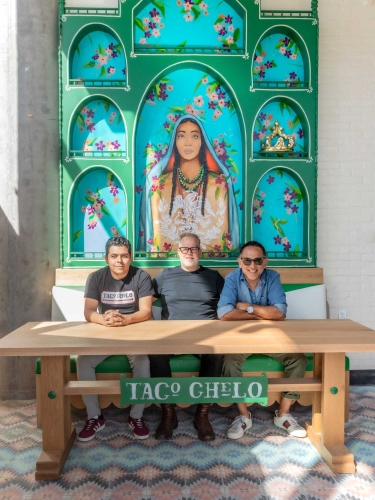 Chef Suny Santana, Artist Gennaro Garcia, and Chef Aaron Chamberlin of Taco Chelo in Phoenix, AZ