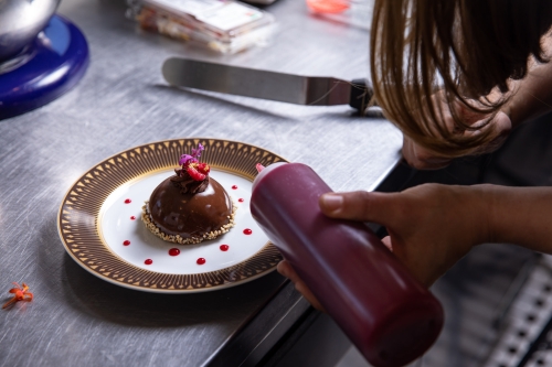 Chocolate Torte with Mousse and Raspberry Coulis at Wrigley Mansion in Phoenix AZ ALT4