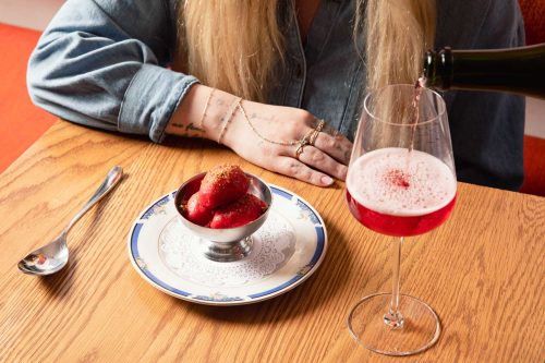 Strawberry Sorbet with Pistachio  Wine at Kid Sister