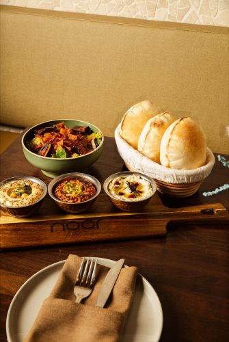 hummus trio at noor mediterranean