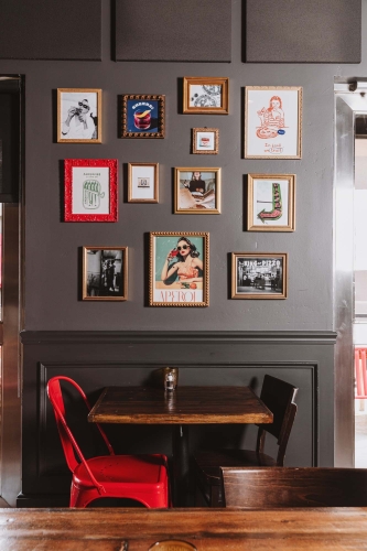 interior table at lamp pizzeria