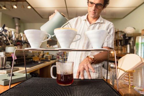 making pour over coffee at beal beans