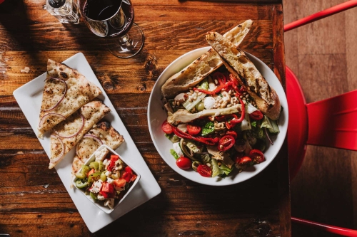 salad and bread at lamp pizzeria