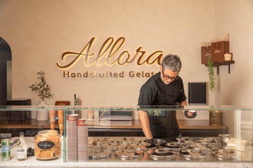 scooping gelato