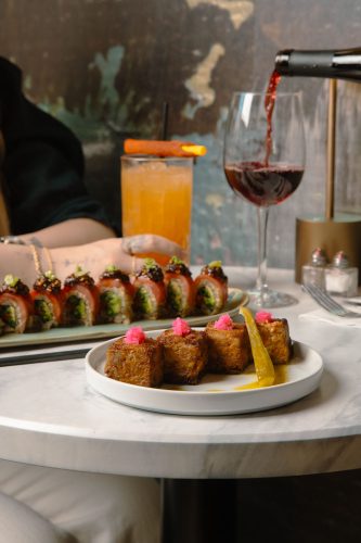 sushi and pork short rib bites at mixela 2